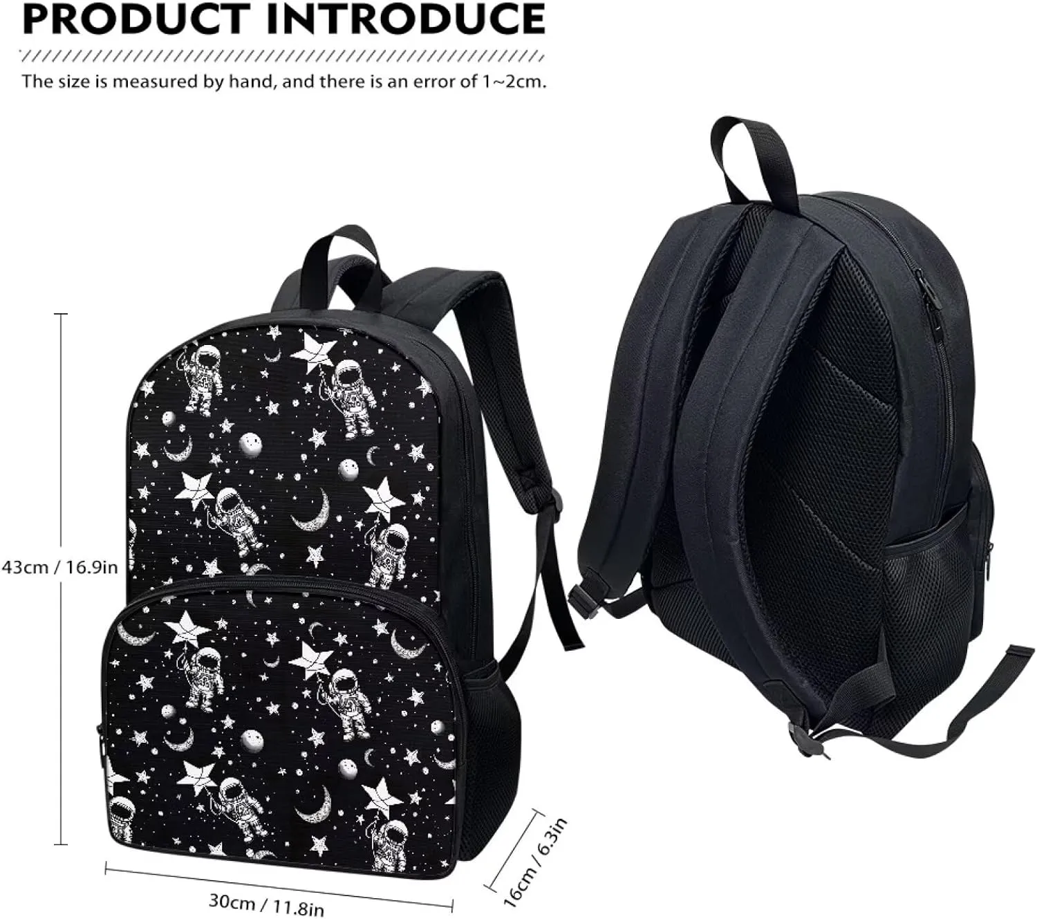 Astronauts and The Stars 3 Piece Backpack Set 17 Inch School Backpacks Girls Backpack with Lunch Bag and Pencil Case Kids 3 in 1 Bookbags School Bag Set