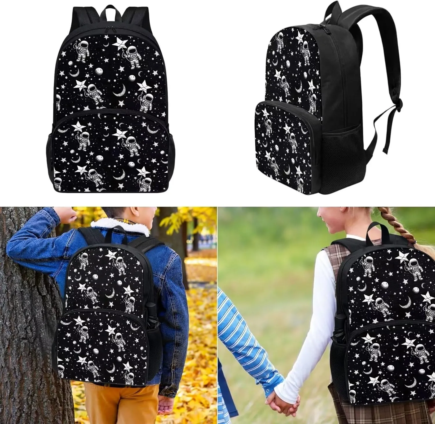 Astronauts and The Stars 3 Piece Backpack Set 17 Inch School Backpacks Girls Backpack with Lunch Bag and Pencil Case Kids 3 in 1 Bookbags School Bag Set