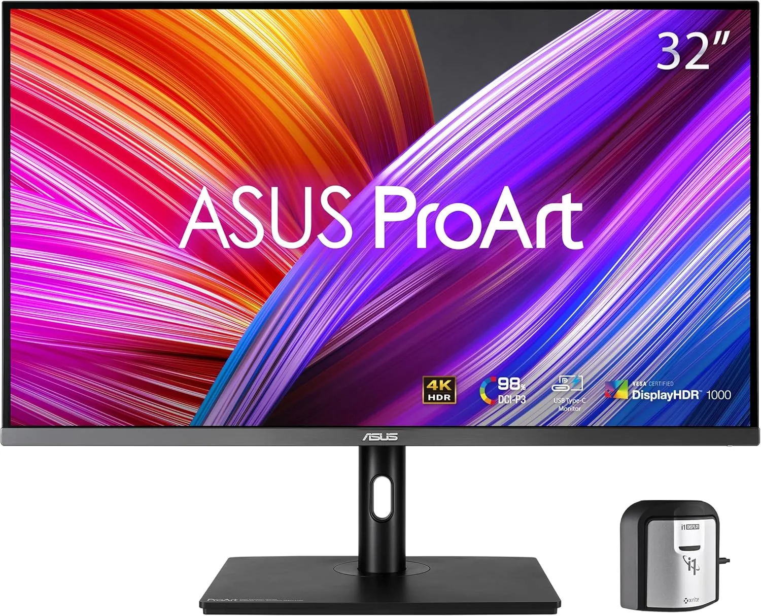 ASUS ProArt Display 32” 4K HDR Computer Monitor (PA32UCR-K) - IPS, 1000nits, ΔE < 1, 98% DCI-P3, 99.5% Adobe RGB, USB-C, HDMI, X-rite i1 Calibrator, Compatible with Laptop & Mac Monitor,BLACK