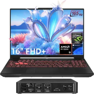 ASUS TUF 16" AMD Ryzen 9 RTX 4060 Ultimate Gaming Laptop, 16" FHD 1920 x 1200 165Hz, NVIDIA RTX 4060, 64GB DDR5 RAM, 2TB SSD, Wi-Fi 6, RJ45, Windows 11 P, with Targus Universal Docking Station