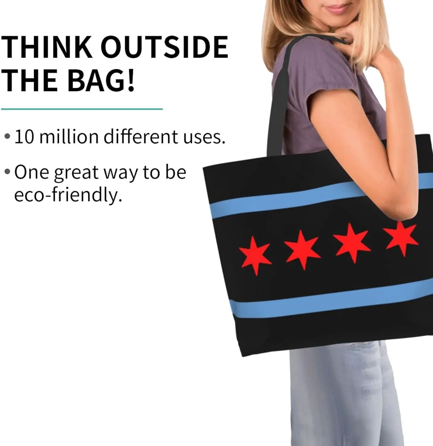 ASYG Chicago Shoulder Bag Chicago Flag Bags Storage Handle Shopping Bag Portable Chicago Bag