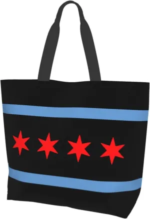 ASYG Chicago Shoulder Bag Chicago Flag Bags Storage Handle Shopping Bag Portable Chicago Bag