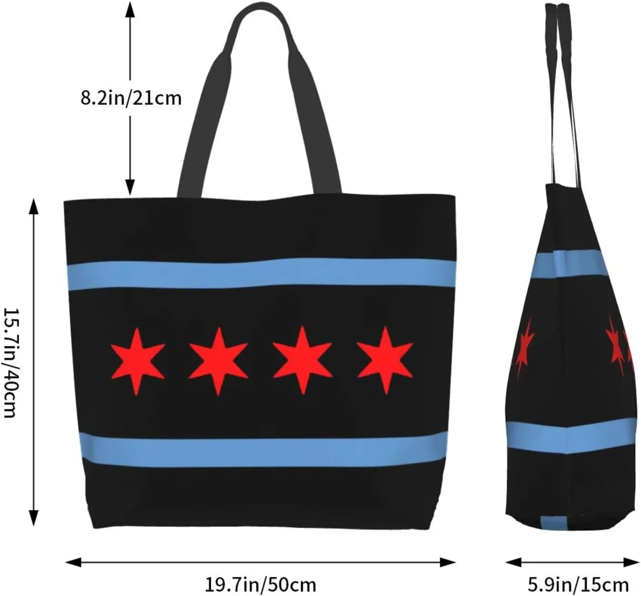 ASYG Chicago Shoulder Bag Chicago Flag Bags Storage Handle Shopping Bag Portable Chicago Bag