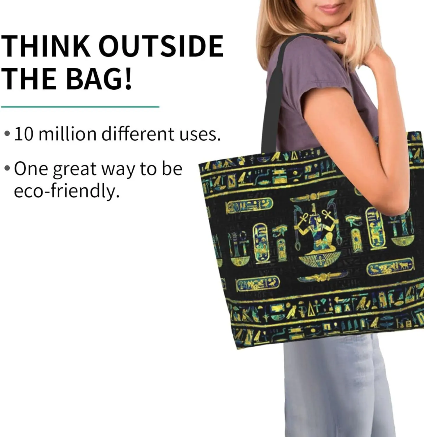 ASYG Egyptian Tote Shoulder Bag Hieroglyphs Bags Storage Handle Shopping Bag Portable Egypt Bag