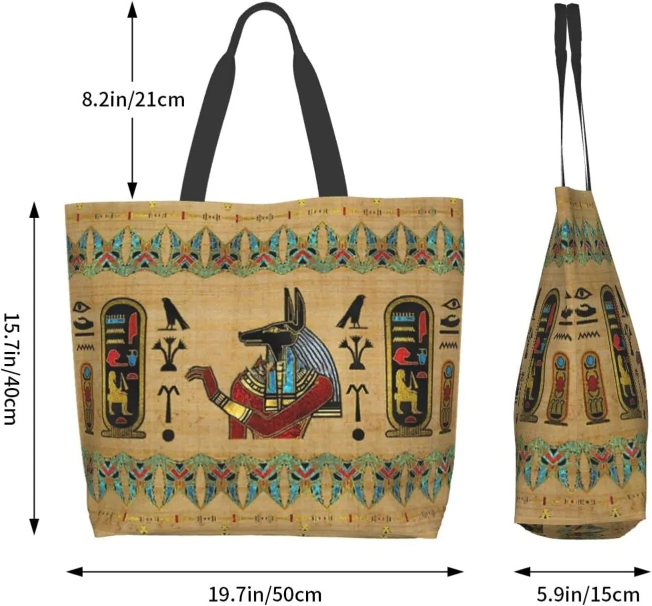 ASYG Egyptian Tote Shoulder Bag Hieroglyphs Bags Storage Handle Shopping Bag Portable Egypt Bag