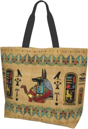 ASYG Egyptian Tote Shoulder Bag Hieroglyphs Bags Storage Handle Shopping Bag Portable Egypt Bag