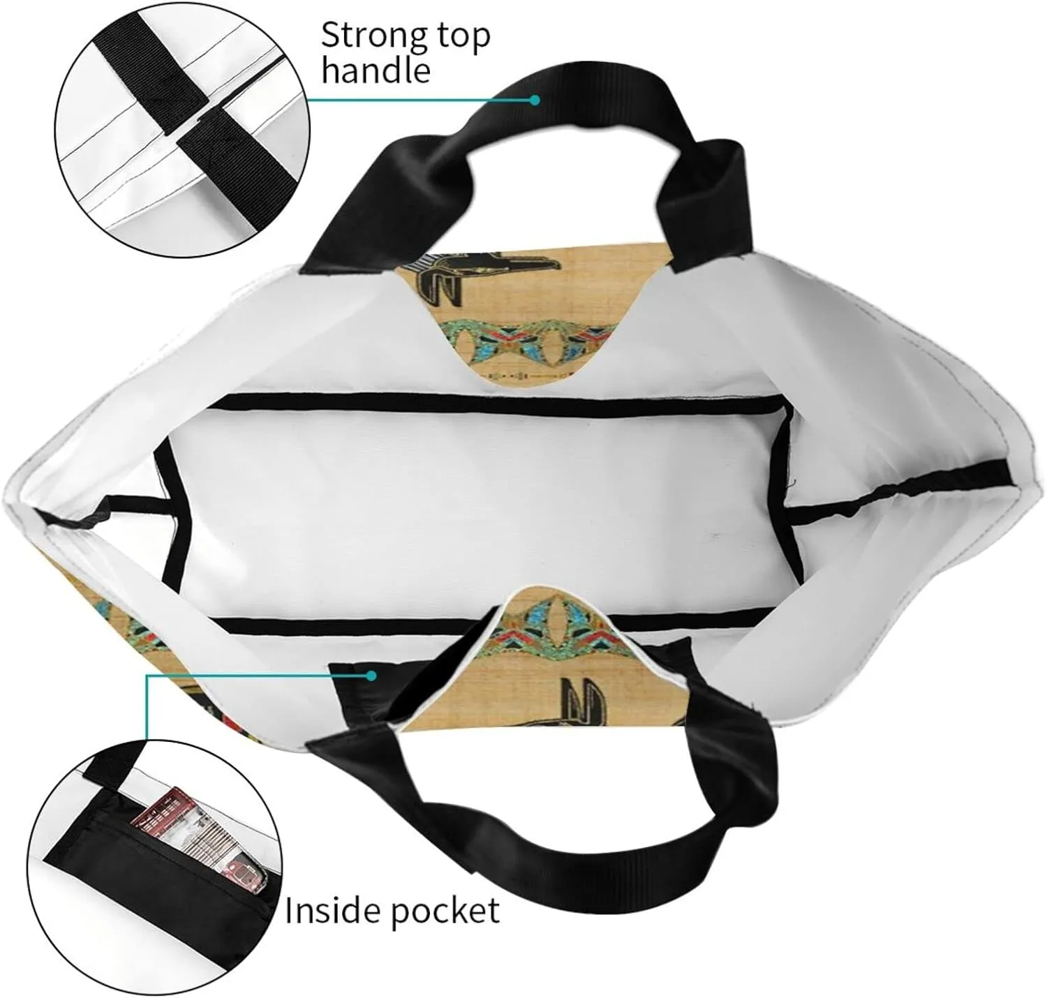 ASYG Egyptian Tote Shoulder Bag Hieroglyphs Bags Storage Handle Shopping Bag Portable Egypt Bag