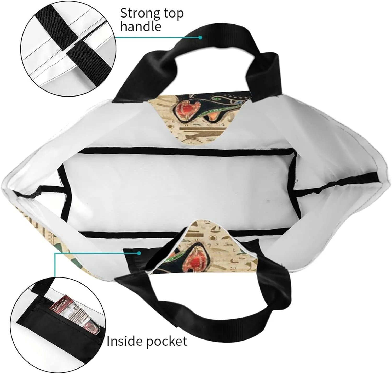 ASYG Egyptian Tote Shoulder Bag Hieroglyphs Bags Storage Handle Shopping Bag Portable Egypt Bag