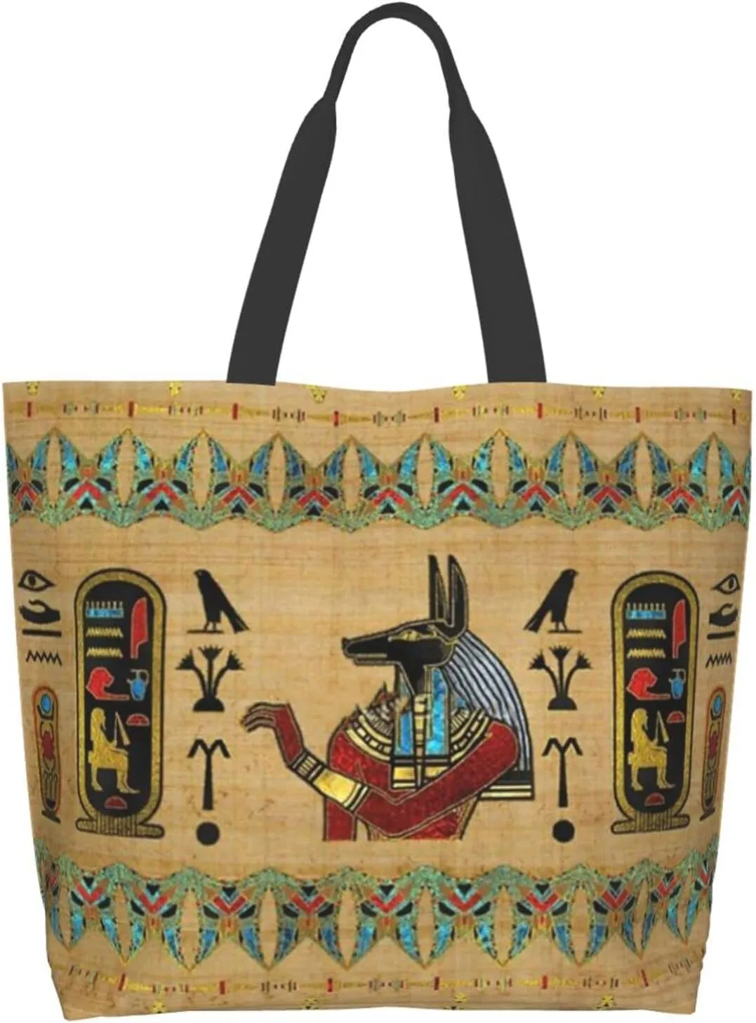 ASYG Egyptian Tote Shoulder Bag Hieroglyphs Bags Storage Handle Shopping Bag Portable Egypt Bag