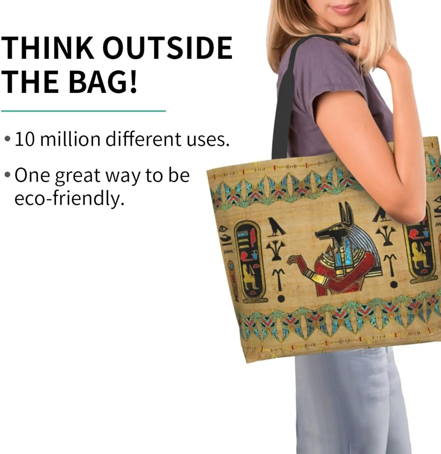 ASYG Egyptian Tote Shoulder Bag Hieroglyphs Bags Storage Handle Shopping Bag Portable Egypt Bag