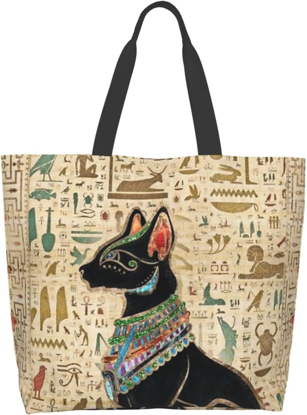 ASYG Egyptian Tote Shoulder Bag Hieroglyphs Bags Storage Handle Shopping Bag Portable Egypt Bag
