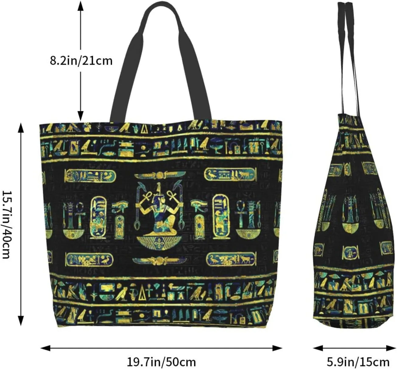 ASYG Egyptian Tote Shoulder Bag Hieroglyphs Bags Storage Handle Shopping Bag Portable Egypt Bag