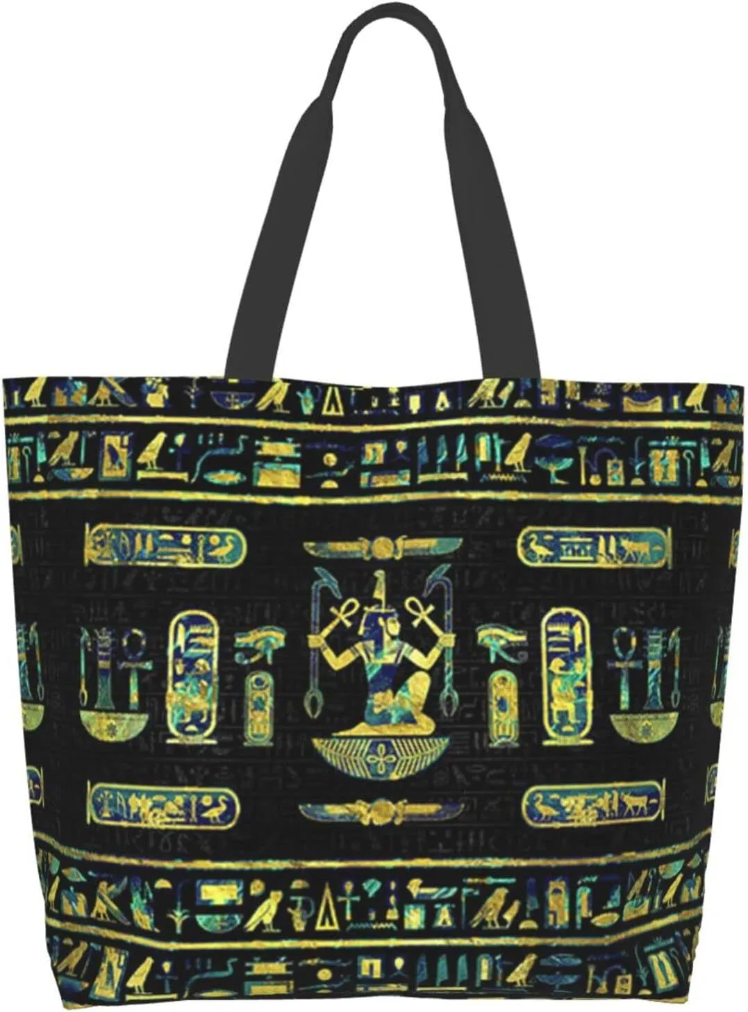 ASYG Egyptian Tote Shoulder Bag Hieroglyphs Bags Storage Handle Shopping Bag Portable Egypt Bag