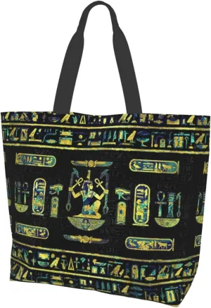 ASYG Egyptian Tote Shoulder Bag Hieroglyphs Bags Storage Handle Shopping Bag Portable Egypt Bag