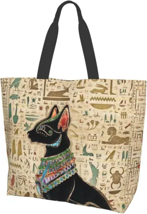 ASYG Egyptian Tote Shoulder Bag Hieroglyphs Bags Storage Handle Shopping Bag Portable Egypt Bag
