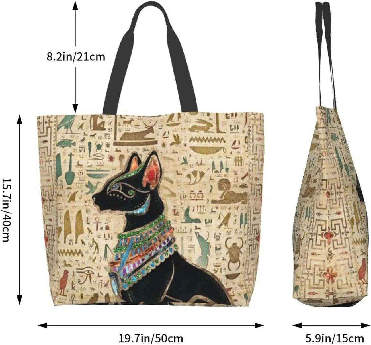 ASYG Egyptian Tote Shoulder Bag Hieroglyphs Bags Storage Handle Shopping Bag Portable Egypt Bag
