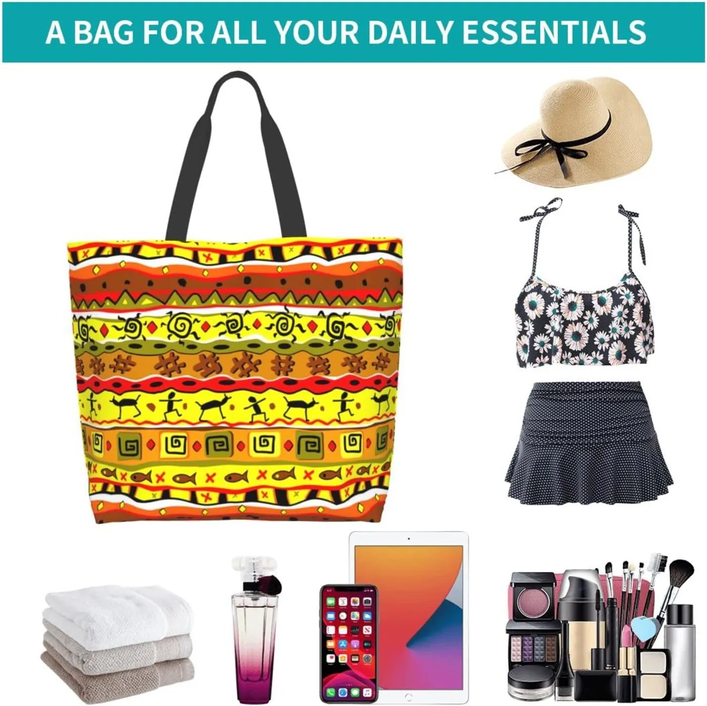 ASYG Egyptian Tote Shoulder Bag Hieroglyphs Bags Storage Handle Shopping Bag Portable Egypt Bag
