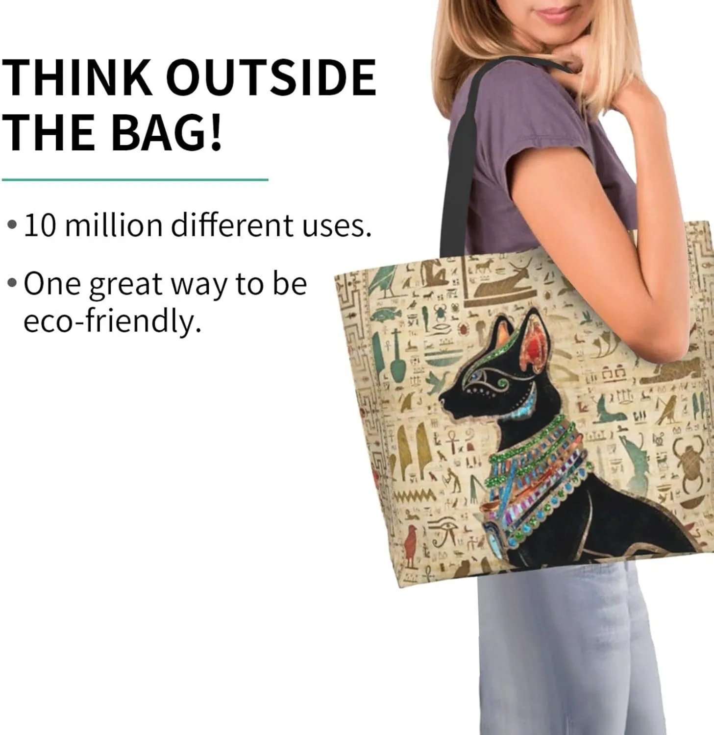 ASYG Egyptian Tote Shoulder Bag Hieroglyphs Bags Storage Handle Shopping Bag Portable Egypt Bag