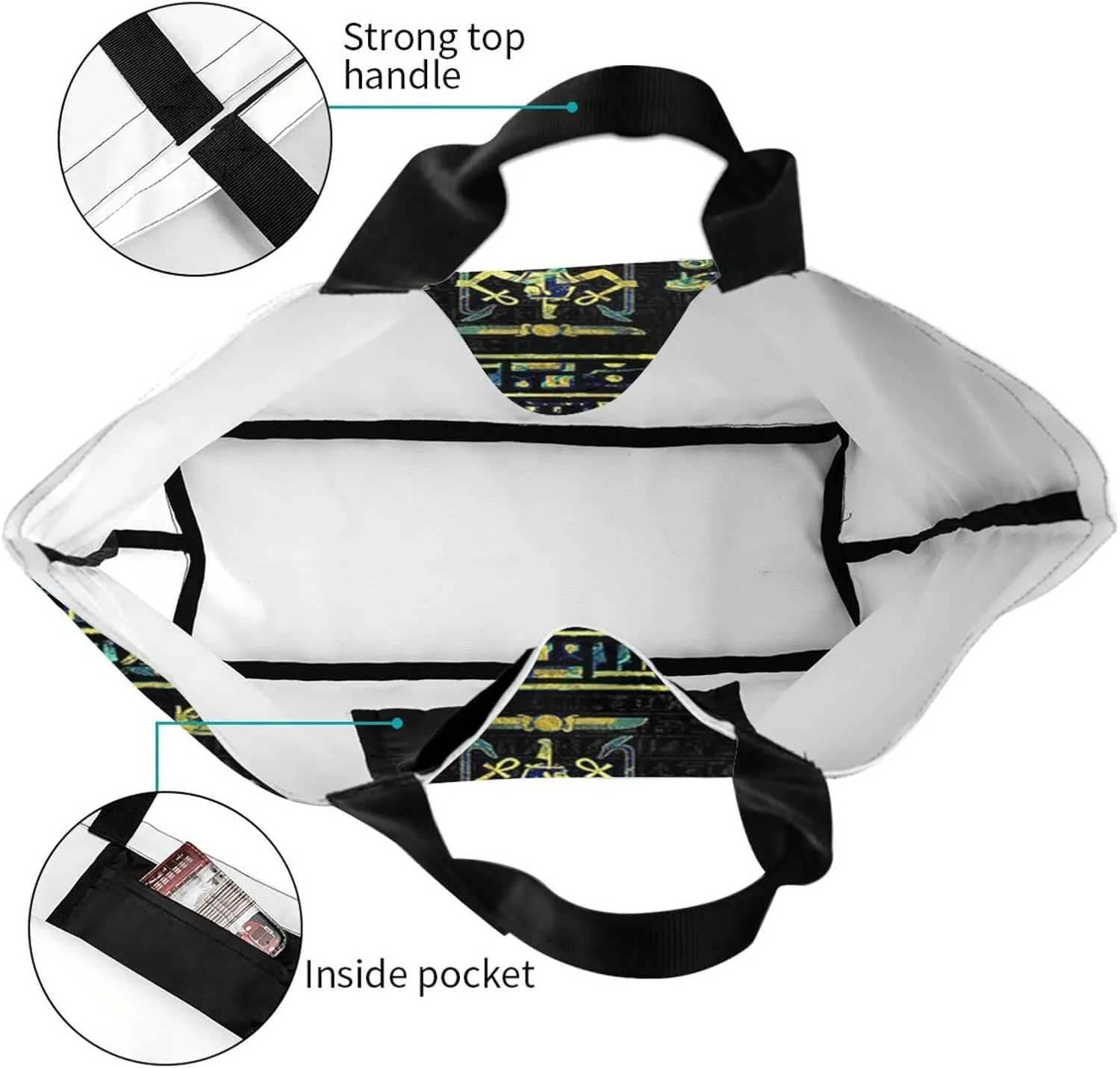 ASYG Egyptian Tote Shoulder Bag Hieroglyphs Bags Storage Handle Shopping Bag Portable Egypt Bag