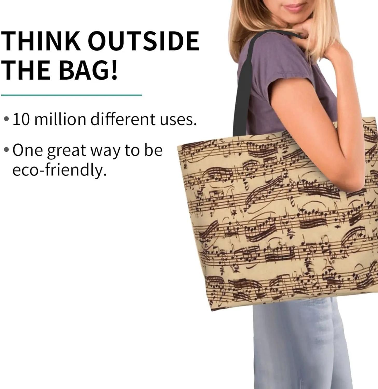 ASYG Music Tote Shoulder Bag Music Notes Bags Storage Handle Shopping Bag Portable Concert Bag