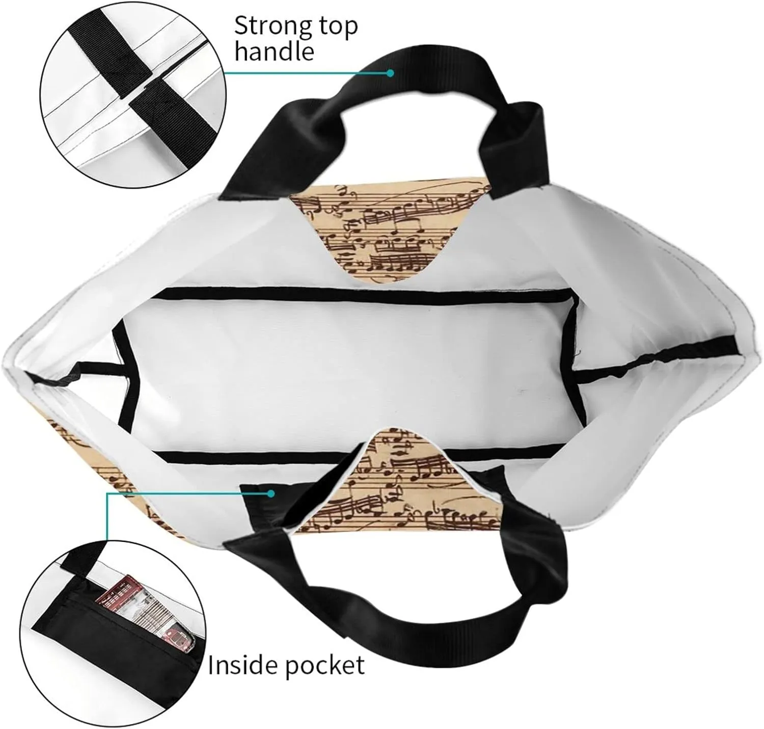 ASYG Music Tote Shoulder Bag Music Notes Bags Storage Handle Shopping Bag Portable Concert Bag