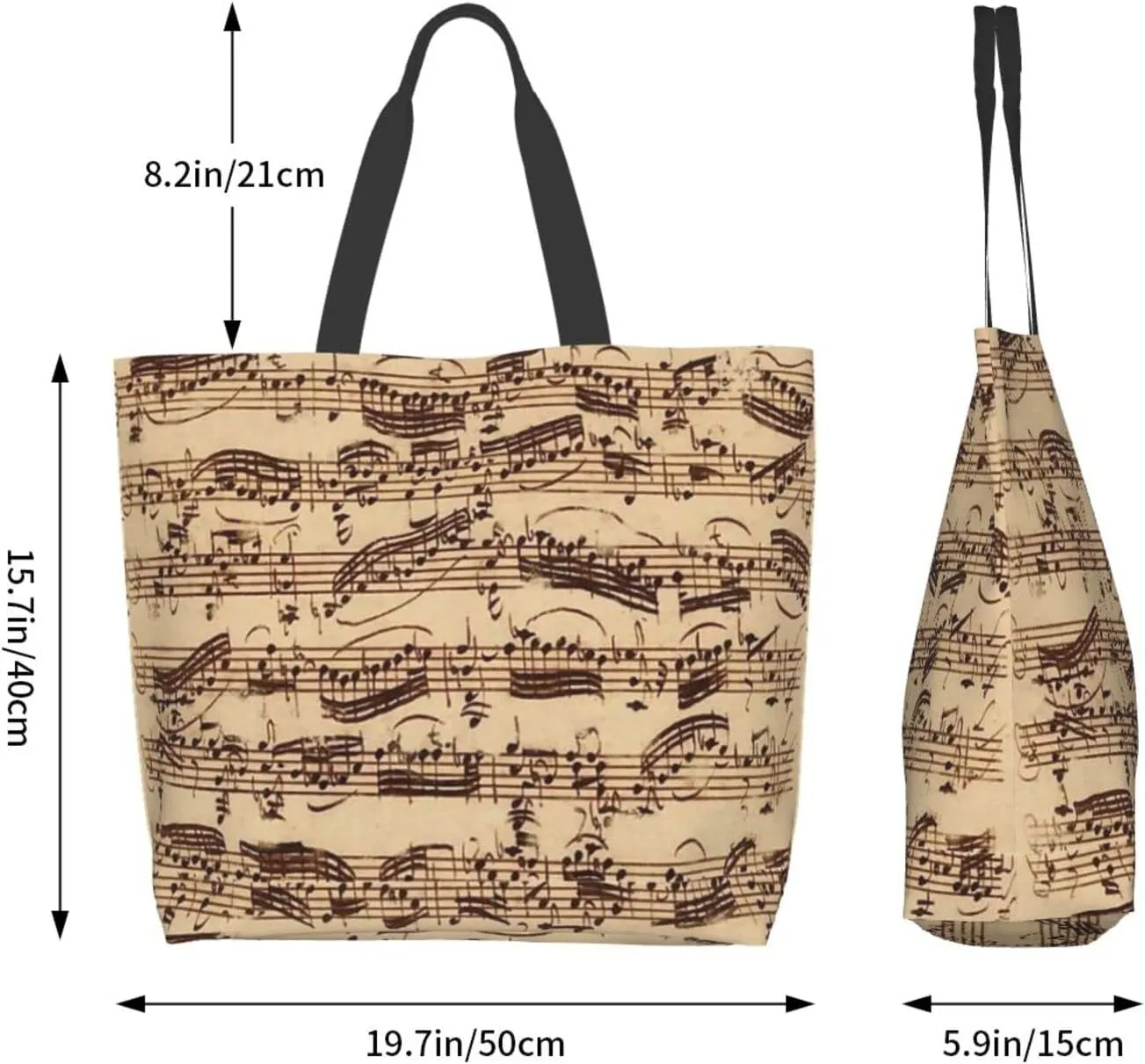 ASYG Music Tote Shoulder Bag Music Notes Bags Storage Handle Shopping Bag Portable Concert Bag