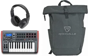 Audiosavings Bundle: (1) Novation IMPULSE 25 Ableton MIDI USB Keyboard Controller Bundle with (1) Samson SR350 Over Ear Stereo Headphones (1) Rockville RPAK Charcoal Stylish Durable Backpack (3 Items)