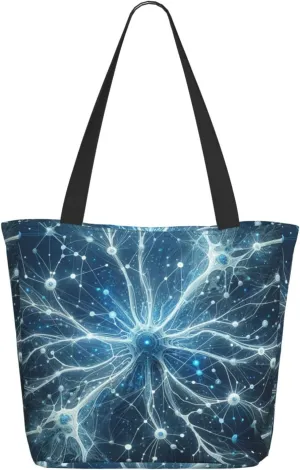 Augenstern Women Shoulder Bag Neurons-Abstract Foldable Tote Bag With Zipper Closure Casual Shopping Purse Daily Bag