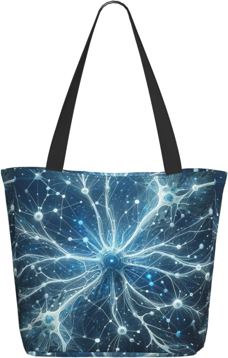 Augenstern Women Shoulder Bag Neurons-Abstract Foldable Tote Bag With Zipper Closure Casual Shopping Purse Daily Bag
