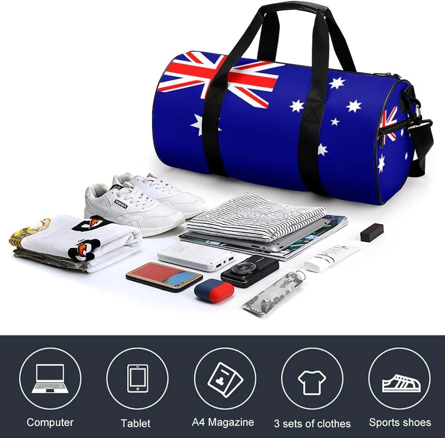 Australia Flag Waterproof Gym Bag with Dry Wet Separation for Men Women Sports Travel Weekender
