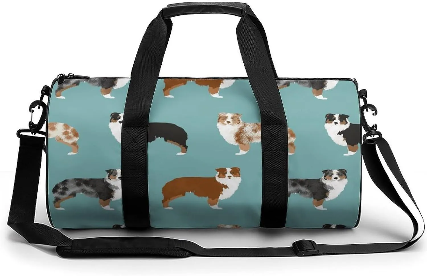 Australian Shepherds Dogs Pattern Large Capacity Cylindrical Fitness Bag, Hand-held Fitness Bag