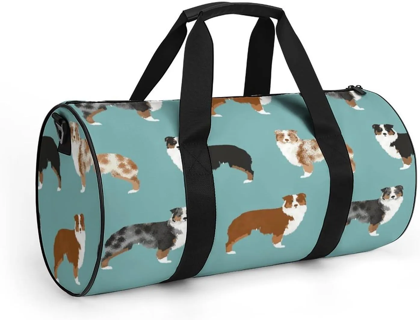 Australian Shepherds Dogs Pattern Large Capacity Cylindrical Fitness Bag, Hand-held Fitness Bag