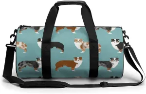 Australian Shepherds Dogs Pattern Large Capacity Cylindrical Fitness Bag, Hand-held Fitness Bag
