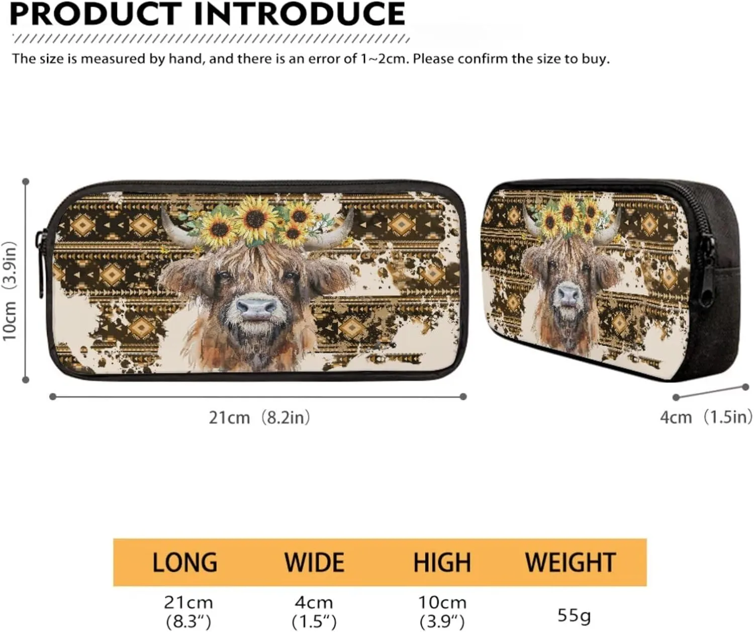 Aztec Vintage Highland Cow Sunflower Print 3 Pack Backpack Purse for Girls Boys Casual Schoolbag School Bookbag with Lunch Box Pencil Case Kindergarten Rucksack Kids Daypack Travel Bags
