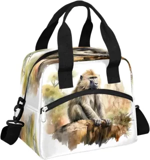 Baboon Primate Monkey Insulated Lunch Bag for Women Men Reusable Waterproof Lunch Box Cooler Tote Bag One shoulder portable meal bag Portable Adult Lunchbox for Work Picnic Hiking Beach