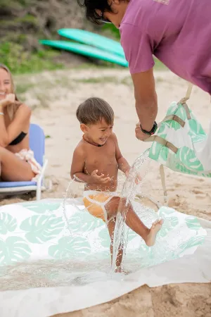 Baby Beach Pool | 2-in-1 Kiddie Pool and Beach Blanket | Flexible Toddler and Baby Pool | Beach Toys for Kids & Toddlers | 6x6 Feet with Waterproof Carrying Bag | Beach Puddle (Sage Monstera Leaves)