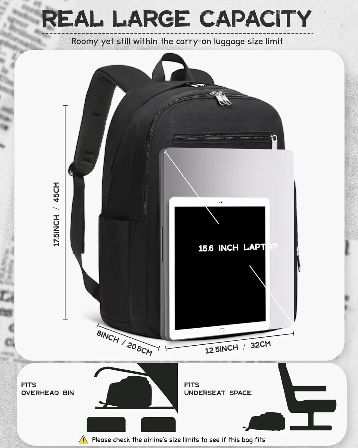 Backpack for Middle High School Teen Boys Girls Large College Bookbag with Laptop Compartment Back to School Book Bags Mochilas Escolares para Niños Niñas Adolescentes (Black, Solid)
