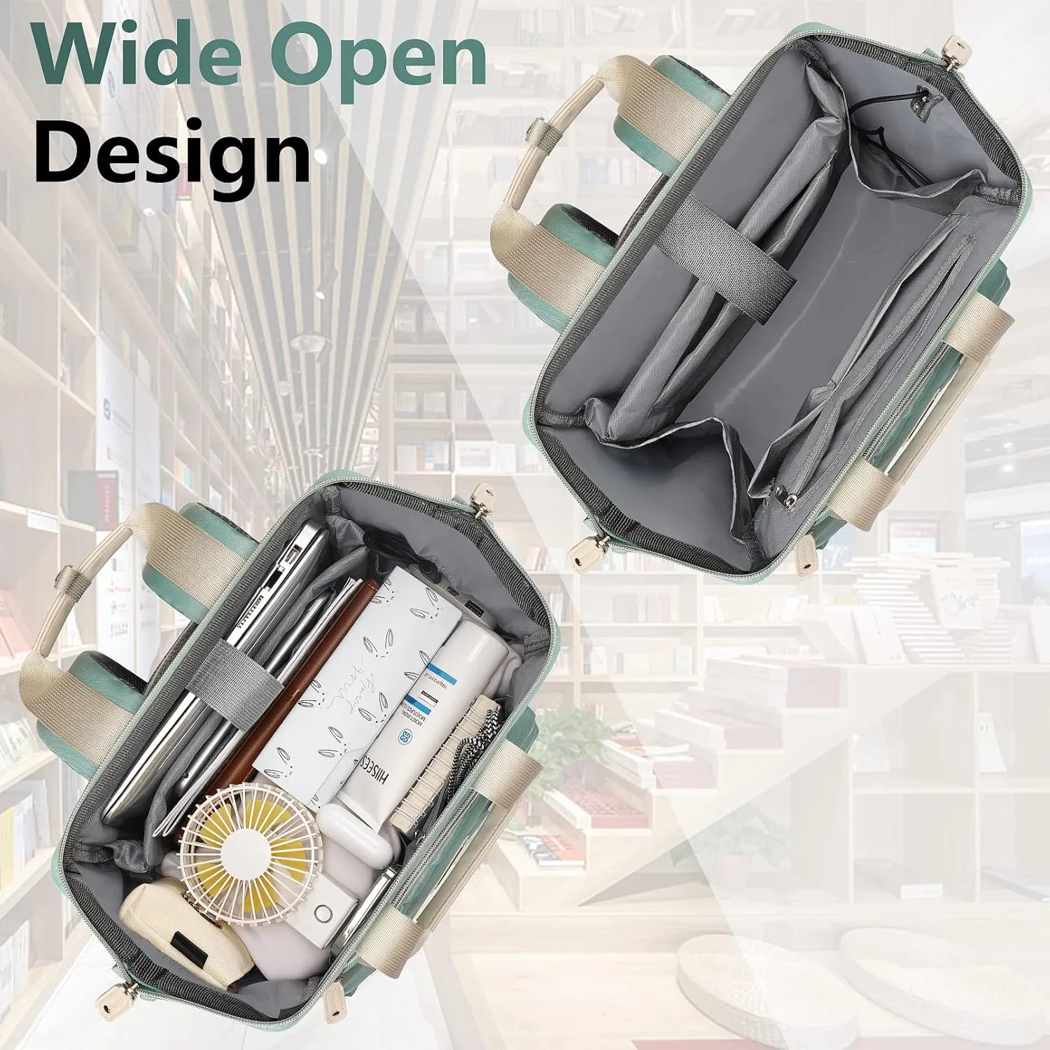 Backpack for Women, 15.6 Inch Wide Open Laptop Backpack for Teacher Doctor Nurse, Water Resistant Work College Shoulder Bag With RFID Anti Theft USB Charging Port