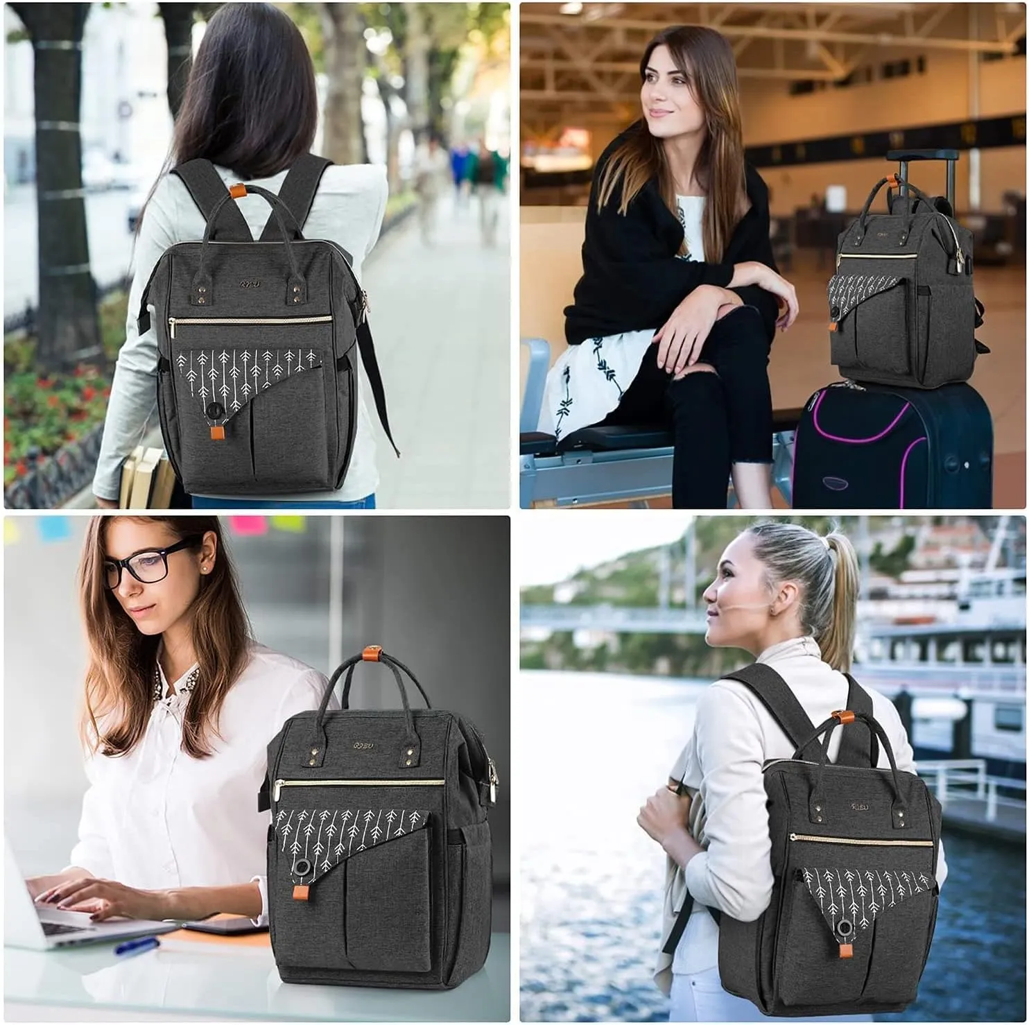 Backpack for Women, Anti Theft Slim SturdyTravel Laptop Backpack with USB Charging Port, Water Resistant College School Backpack Fits 15.6 Inch Notebook, Black