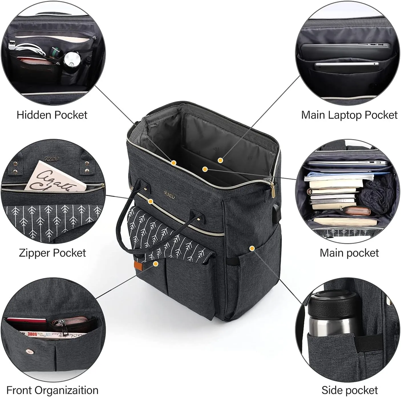 Backpack for Women, Anti Theft Slim SturdyTravel Laptop Backpack with USB Charging Port, Water Resistant College School Backpack Fits 15.6 Inch Notebook, Black