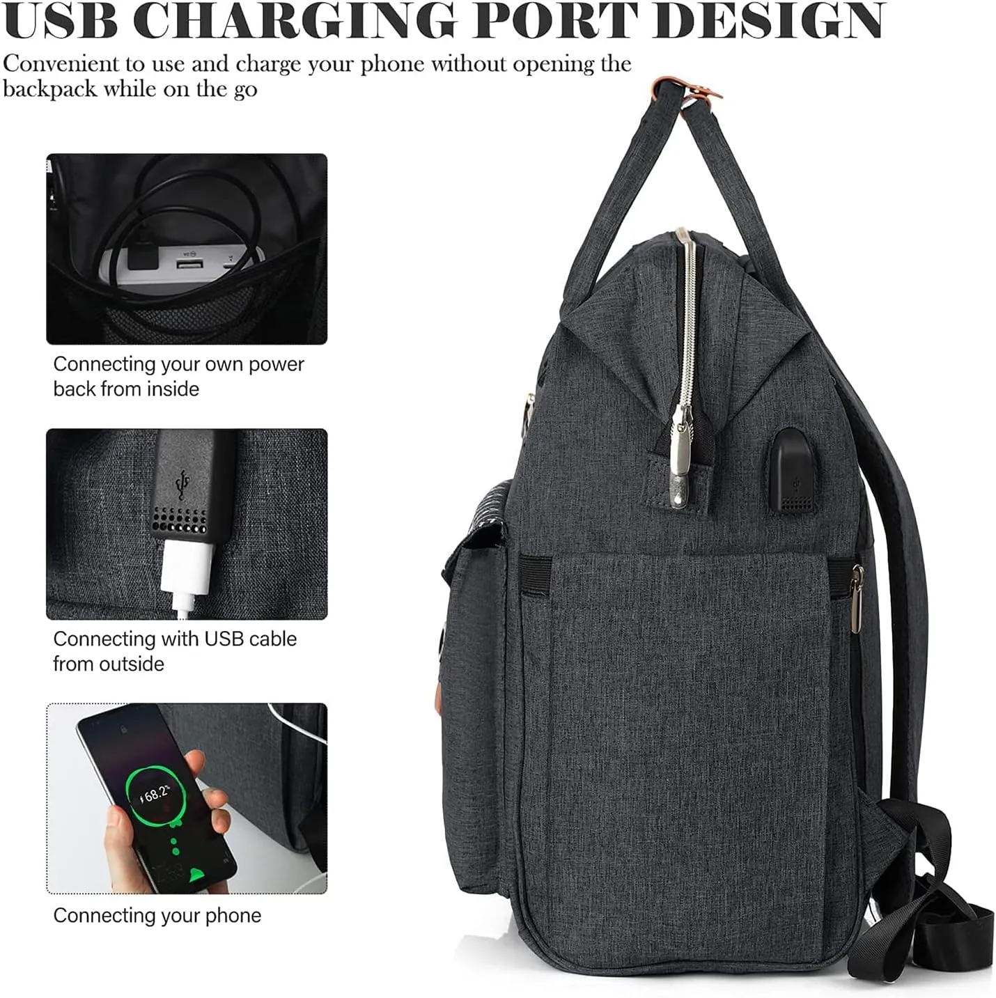 Backpack for Women, Anti Theft Slim SturdyTravel Laptop Backpack with USB Charging Port, Water Resistant College School Backpack Fits 15.6 Inch Notebook, Black