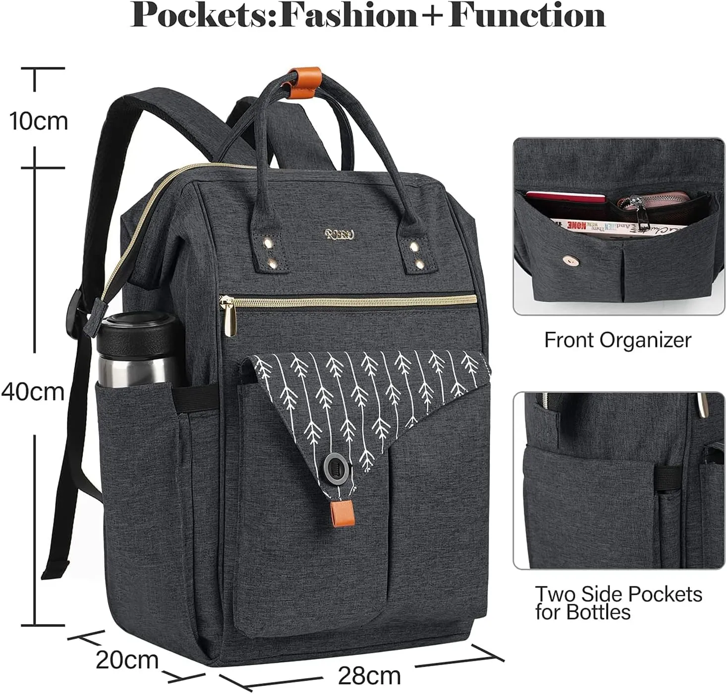 Backpack for Women, Anti Theft Slim SturdyTravel Laptop Backpack with USB Charging Port, Water Resistant College School Backpack Fits 15.6 Inch Notebook, Black