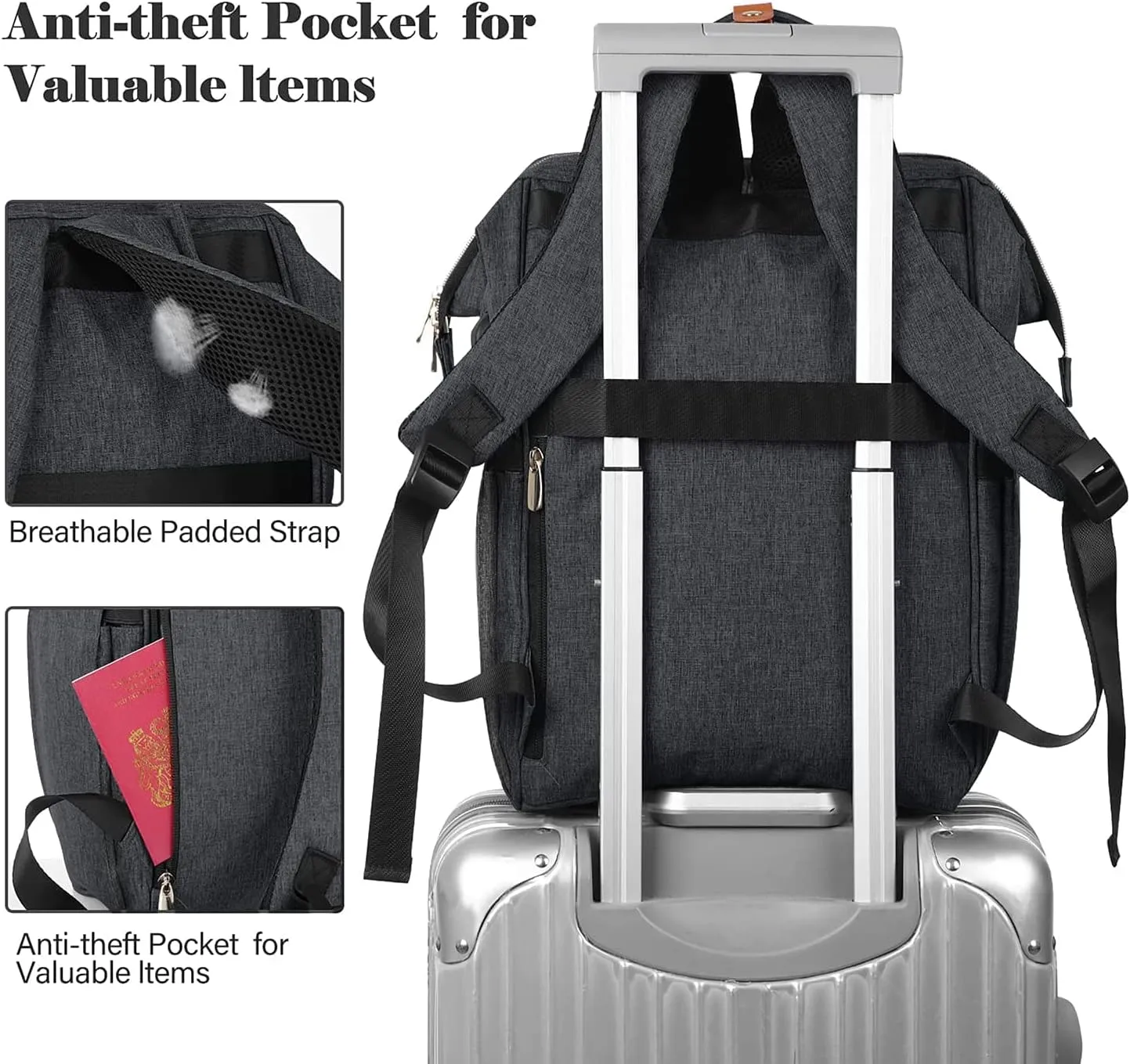 Backpack for Women, Anti Theft Slim SturdyTravel Laptop Backpack with USB Charging Port, Water Resistant College School Backpack Fits 15.6 Inch Notebook, Black