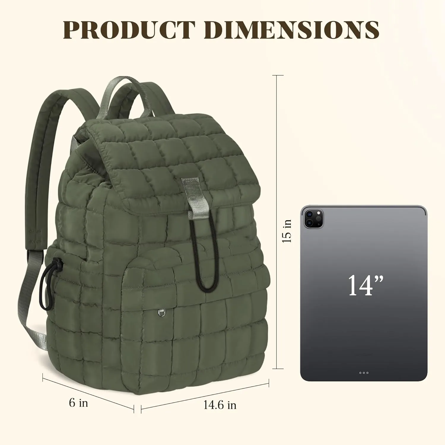 Backpack for Women - Lightweight Puffer Quilted Travel Backpack - Small Casual Daily Daypack Purse for Women - Cute Fashion Carry on Daypack, Green
