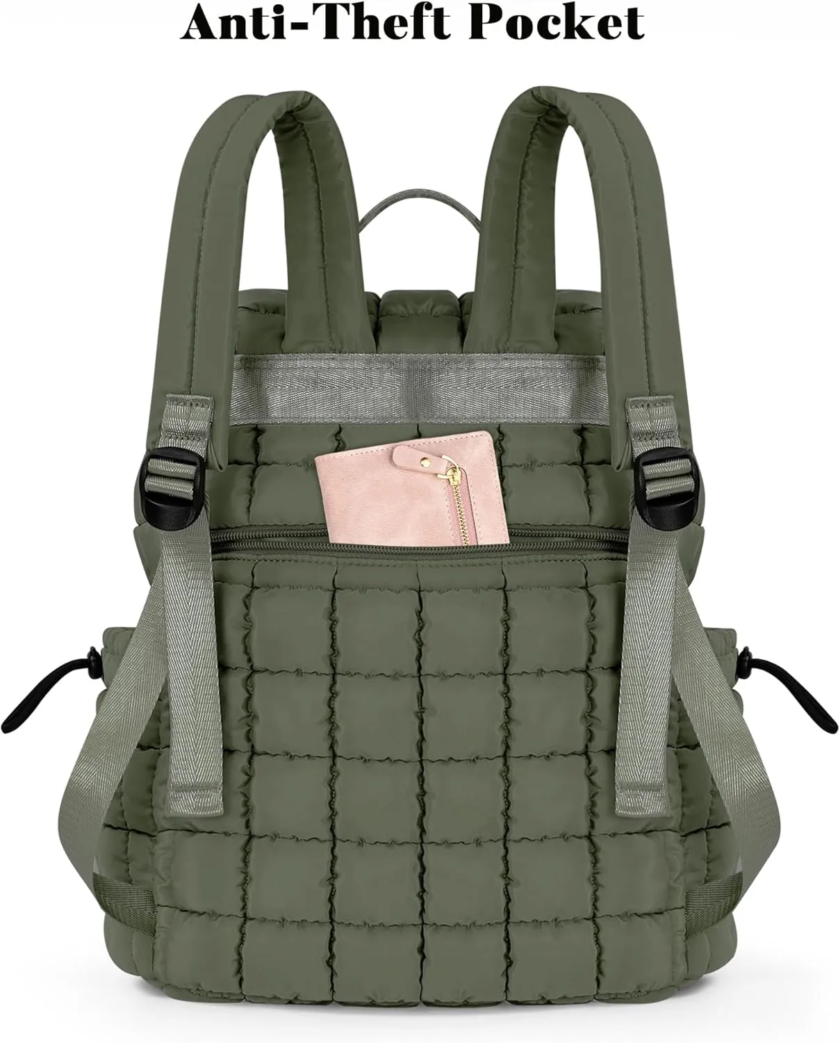 Backpack for Women - Lightweight Puffer Quilted Travel Backpack - Small Casual Daily Daypack Purse for Women - Cute Fashion Carry on Daypack, Green