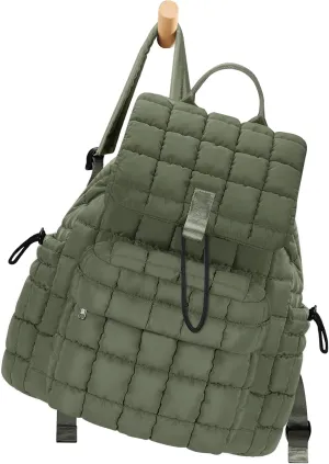 Backpack for Women - Lightweight Puffer Quilted Travel Backpack - Small Casual Daily Daypack Purse for Women - Cute Fashion Carry on Daypack, Green