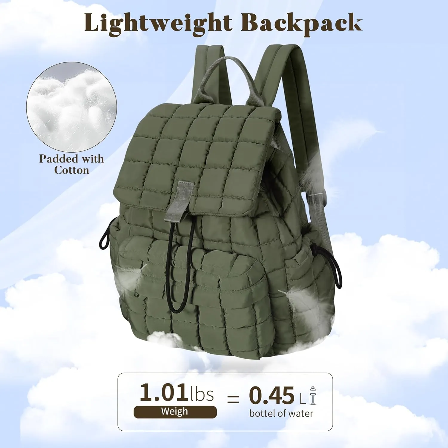 Backpack for Women - Lightweight Puffer Quilted Travel Backpack - Small Casual Daily Daypack Purse for Women - Cute Fashion Carry on Daypack, Green