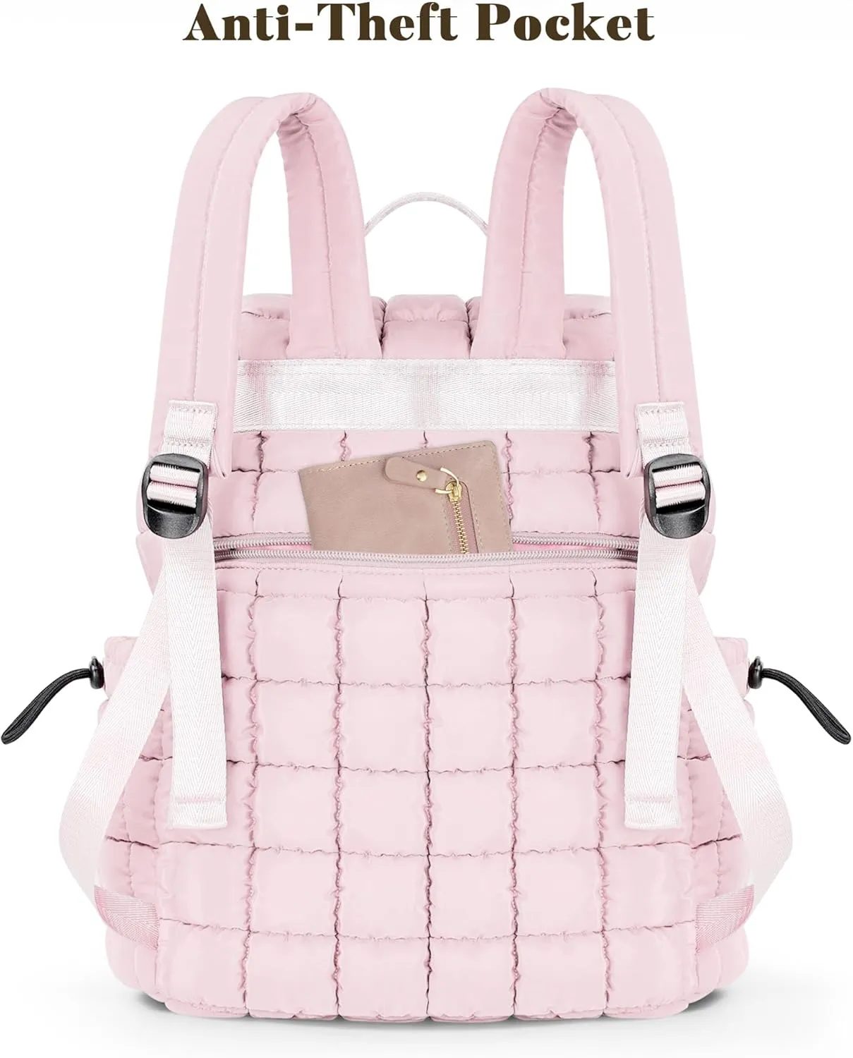 Backpack for Women - Lightweight Puffer Quilted Travel Backpack - Small Casual Daily Daypack Purse for Women - Cute Fashion Carry on Daypack, Pink