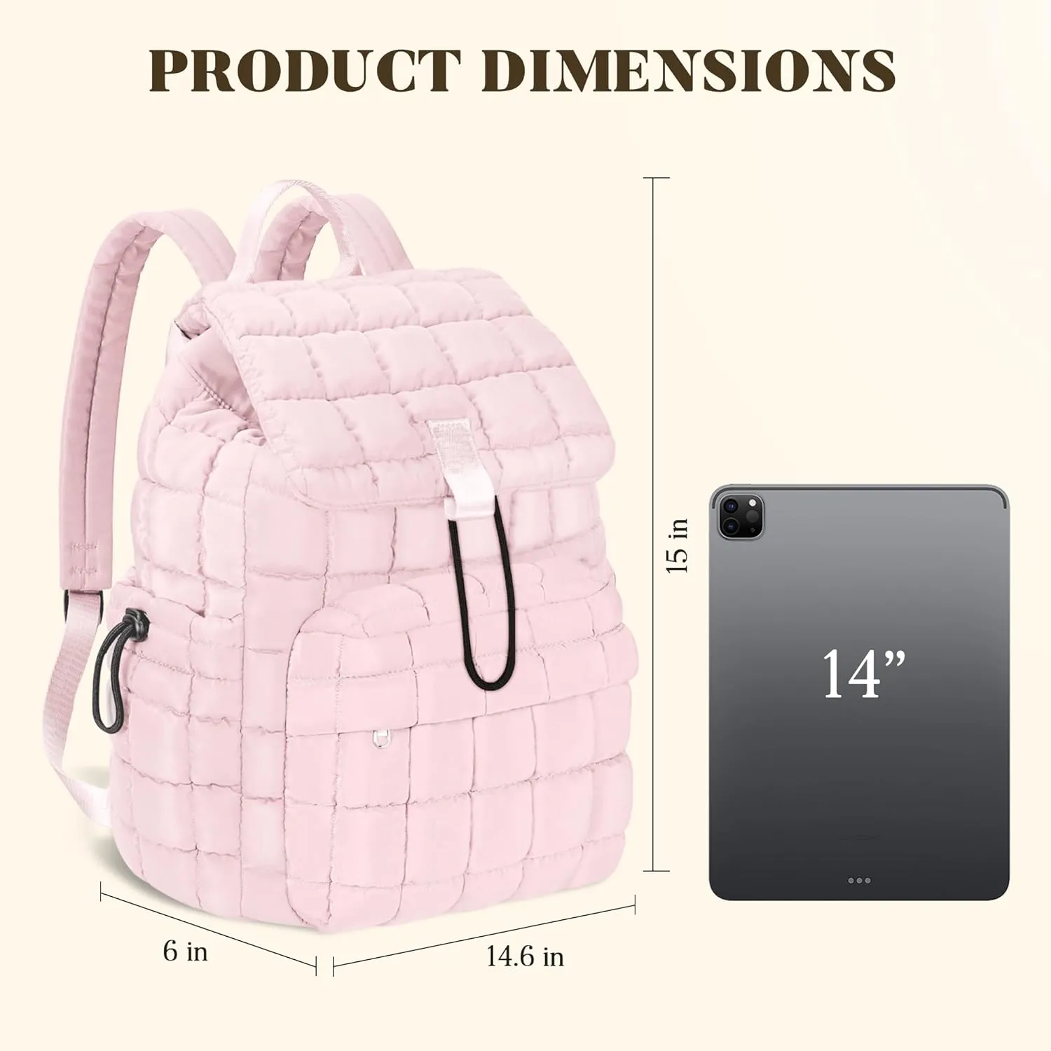 Backpack for Women - Lightweight Puffer Quilted Travel Backpack - Small Casual Daily Daypack Purse for Women - Cute Fashion Carry on Daypack, Pink