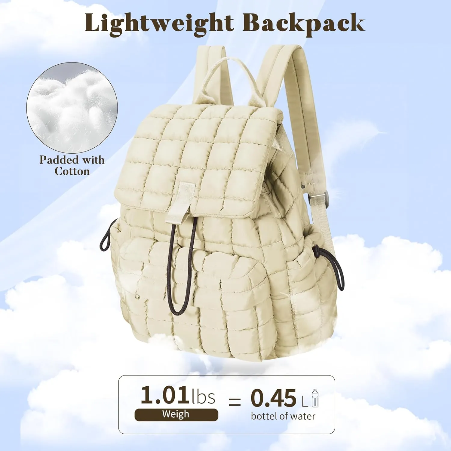 Backpack for Women - Lightweight Puffer Quilted Travel Backpack - Small Casual Daily Daypack Purse for Women - Cute Fashion Carry on Daypack, White